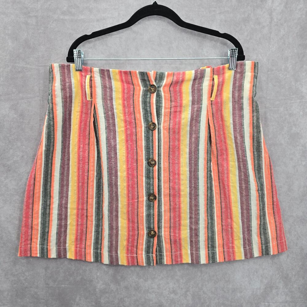 Orange Gray Y2K Retro Indie Mini Cotton Button Stripe Skirt Plus 2XL